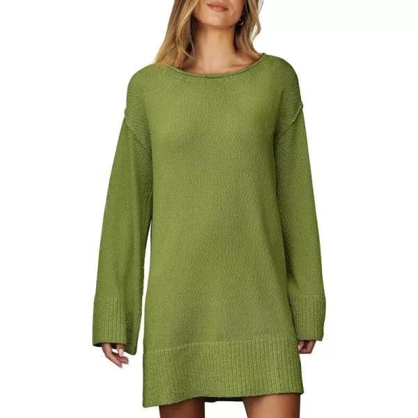 imageANRABESS Women Casual Crewneck Long Sleeve Oversized Chunky Sweater Mini Dress Winter Loose Slouchy Soft TunicGreen