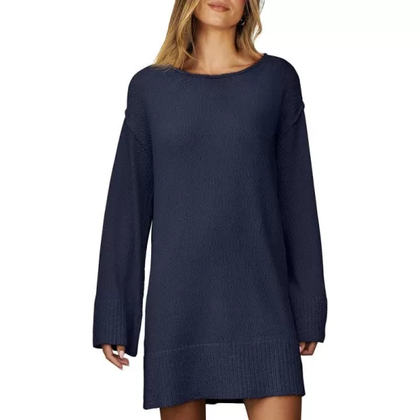 imageANRABESS Women Casual Crewneck Long Sleeve Oversized Chunky Sweater Mini Dress Winter Loose Slouchy Soft TunicNavy Blue
