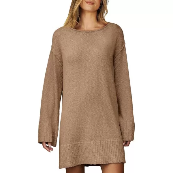 imageANRABESS Women Casual Crewneck Long Sleeve Oversized Chunky Sweater Mini Dress Winter Loose Slouchy Soft TunicPink Apricot