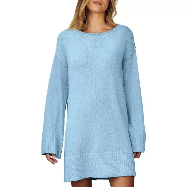 imageANRABESS Women Casual Crewneck Long Sleeve Oversized Chunky Sweater Mini Dress Winter Loose Slouchy Soft TunicSky Blue