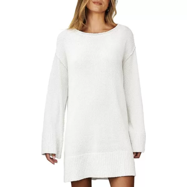 imageANRABESS Women Casual Crewneck Long Sleeve Oversized Chunky Sweater Mini Dress Winter Loose Slouchy Soft TunicWhite