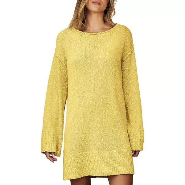imageANRABESS Women Casual Crewneck Long Sleeve Oversized Chunky Sweater Mini Dress Winter Loose Slouchy Soft TunicYellow