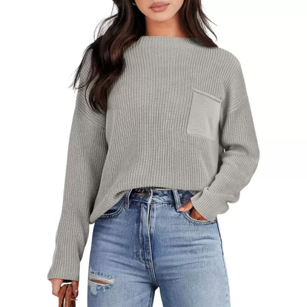 imageANRABESS Women Casual Long Sleeve Knit Loose Fit Mock Neck Fall Trendy Cropped Sweater Top with PocketsDark Gray