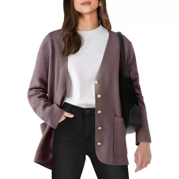 imageANRABESS Women Casual Long Sleeve V Neck Button Down Cardigan Sweater BlazerAlmond