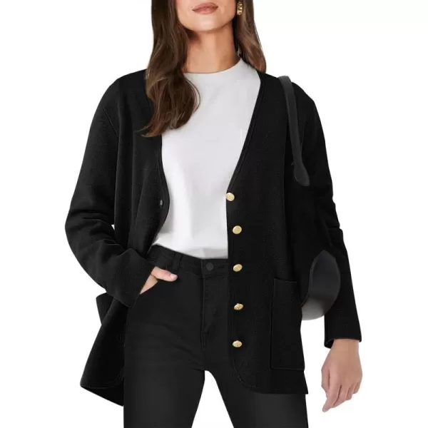 imageANRABESS Women Casual Long Sleeve V Neck Button Down Cardigan Sweater BlazerBlack