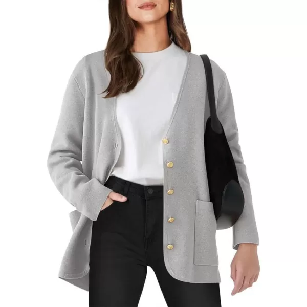 imageANRABESS Women Casual Long Sleeve V Neck Button Down Cardigan Sweater BlazerGrey