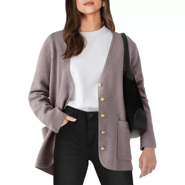 imageANRABESS Women Casual Long Sleeve V Neck Button Down Cardigan Sweater BlazerNutmeg