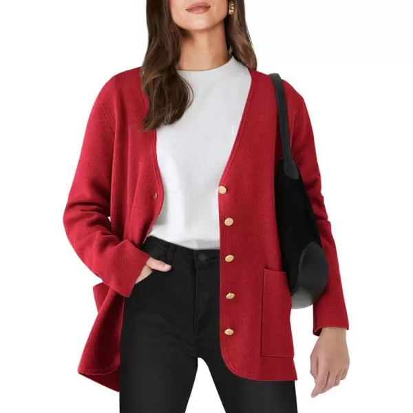 imageANRABESS Women Casual Long Sleeve V Neck Button Down Cardigan Sweater BlazerRed