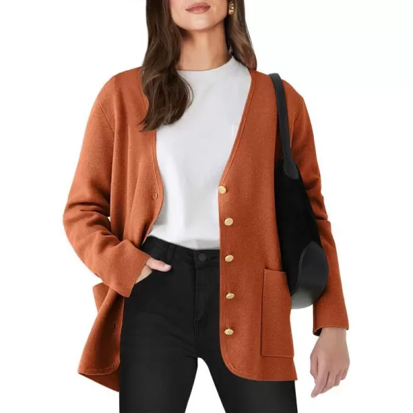 imageANRABESS Women Casual Long Sleeve V Neck Button Down Cardigan Sweater BlazerRust