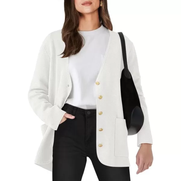 imageANRABESS Women Casual Long Sleeve V Neck Button Down Cardigan Sweater BlazerWhite