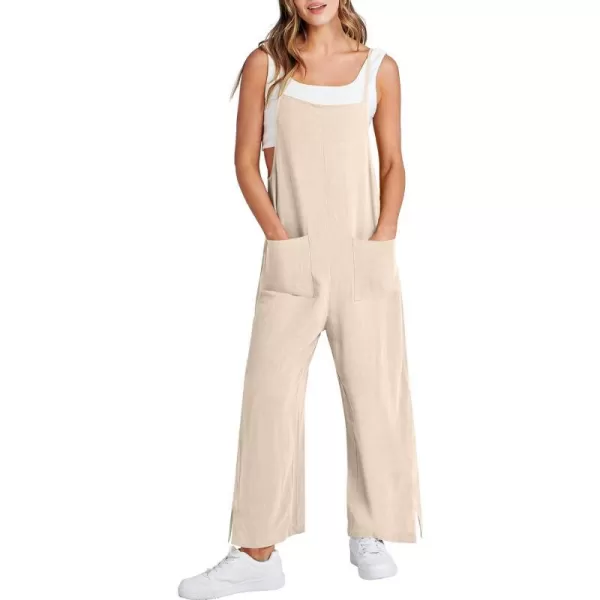 imageANRABESS Women Casual Loose Long Bib Pants Wide Leg Jumpsuits Baggy Linen Rompers Overalls with PocketsApricot