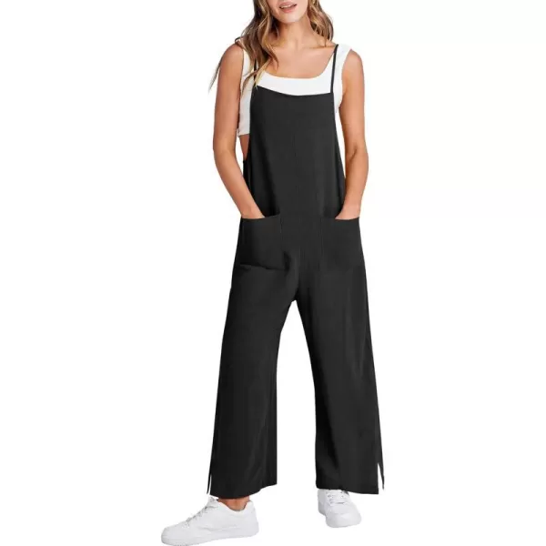 imageANRABESS Women Casual Loose Long Bib Pants Wide Leg Jumpsuits Baggy Linen Rompers Overalls with PocketsBlack