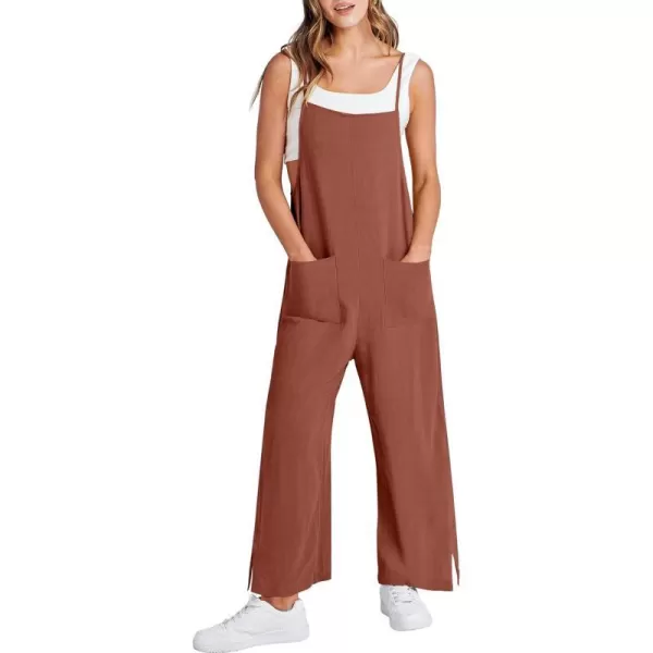 imageANRABESS Women Casual Loose Long Bib Pants Wide Leg Jumpsuits Baggy Linen Rompers Overalls with PocketsCaramel