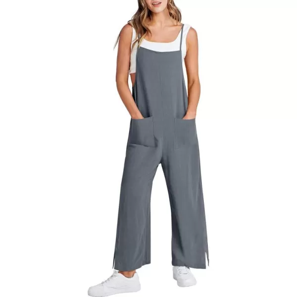 imageANRABESS Women Casual Loose Long Bib Pants Wide Leg Jumpsuits Baggy Linen Rompers Overalls with PocketsDeep Gray