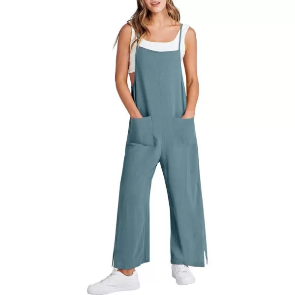 imageANRABESS Women Casual Loose Long Bib Pants Wide Leg Jumpsuits Baggy Linen Rompers Overalls with PocketsGrey Blue