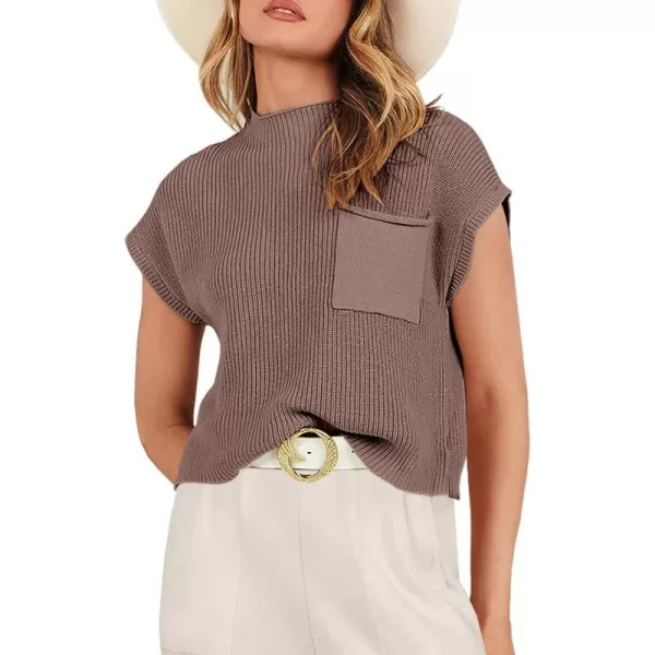 imageANRABESS Women Casual Sleeveless Mock Neck Ribbed Knit Loose Fit Trendy Spring Cropped Sweater Top with PocketCofffe