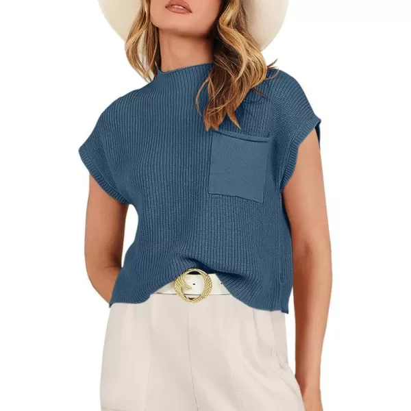 imageANRABESS Women Casual Sleeveless Mock Neck Ribbed Knit Loose Fit Trendy Spring Cropped Sweater Top with PocketDusty Blue