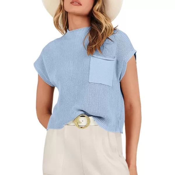 imageANRABESS Women Casual Sleeveless Mock Neck Ribbed Knit Loose Fit Trendy Spring Cropped Sweater Top with PocketLight Blue