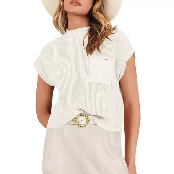 imageANRABESS Women Casual Sleeveless Mock Neck Ribbed Knit Loose Fit Trendy Spring Cropped Sweater Top with PocketWhite