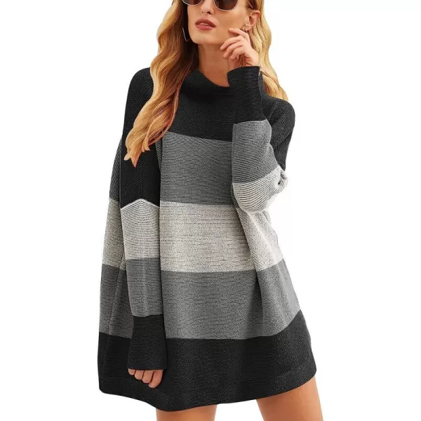 imageANRABESS Women Casual Turtleneck Batwing Sleeve Slouchy Oversized Ribbed Knit Tunic Sweaters PulloverColor Block 5