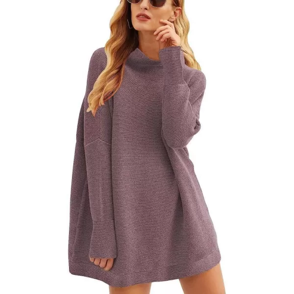 imageANRABESS Women Casual Turtleneck Batwing Sleeve Slouchy Oversized Ribbed Knit Tunic Sweaters PulloverPurple