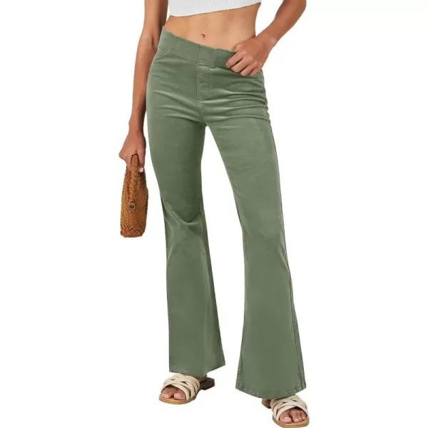 imageANRABESS Women Corduroy Flare Pants High Waist Bell Bottom Casual Baggy Y2K Skinny JeansLight Green