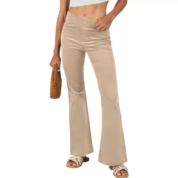 imageANRABESS Women Corduroy Flare Pants High Waist Bell Bottom Casual Baggy Y2K Skinny JeansLight Khaki