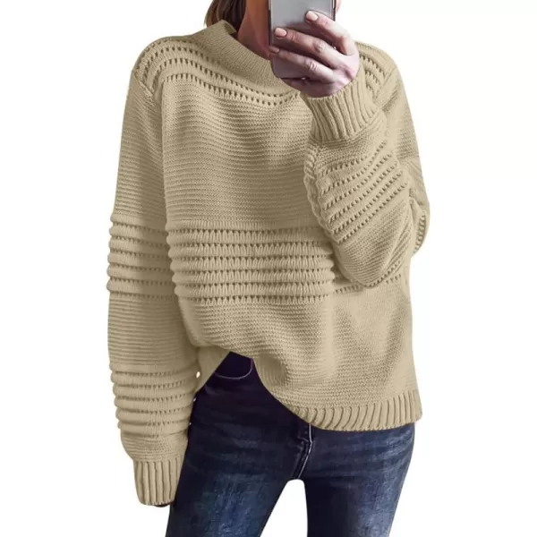 imageANRABESS Women Crew Neck Long Sleeve Sweater 2023 Fall Casual Cable Ribbed Knit Pullover Jumper TopsApricot
