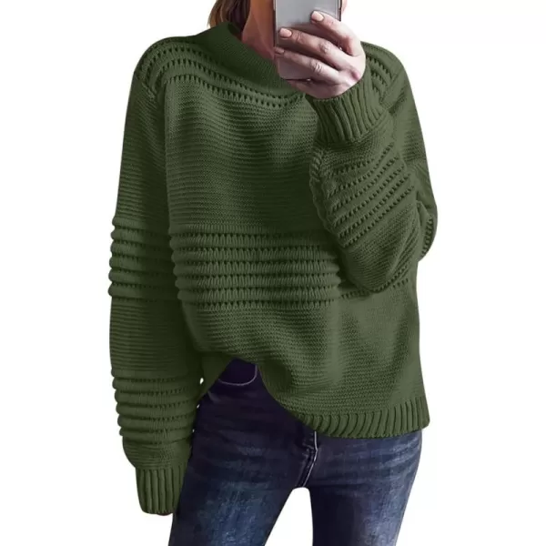 imageANRABESS Women Crew Neck Long Sleeve Sweater 2023 Winter Casual Cable Ribbed Knit Pullover Jumper TopsArmy Green