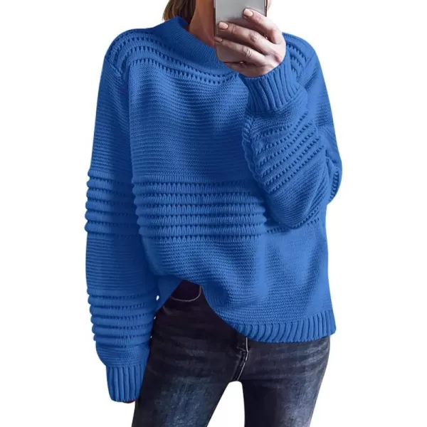imageANRABESS Women Crew Neck Long Sleeve Sweater 2023 Winter Casual Cable Ribbed Knit Pullover Jumper TopsBlue