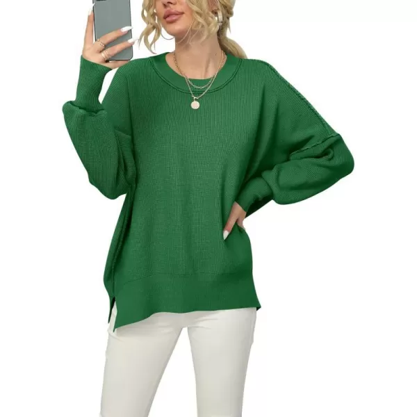 imageANRABESS Women Crewneck Batwing Sleeve 2023 Fall Oversized Side Slit Ribbed Knit Pullover Sweater TopForest