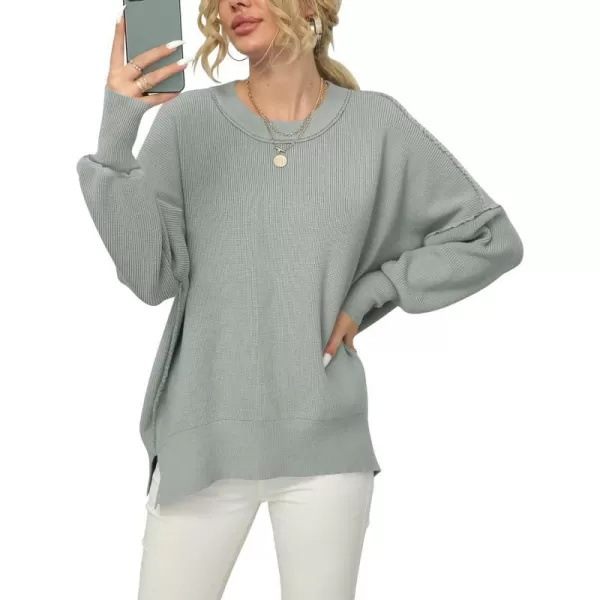 imageANRABESS Women Crewneck Batwing Sleeve 2023 Fall Oversized Side Slit Ribbed Knit Pullover Sweater TopGray