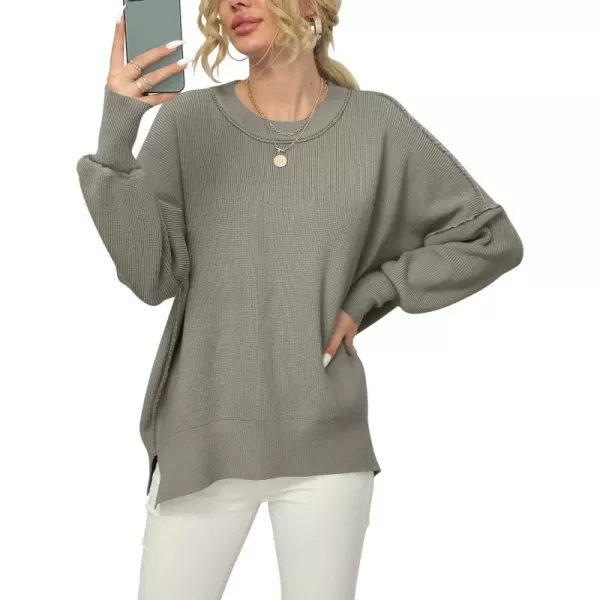 imageANRABESS Women Crewneck Batwing Sleeve 2023 Fall Oversized Side Slit Ribbed Knit Pullover Sweater TopGray Coffee