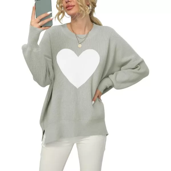 imageANRABESS Women Crewneck Batwing Sleeve 2023 Fall Oversized Side Slit Ribbed Knit Pullover Sweater TopGreyWhite