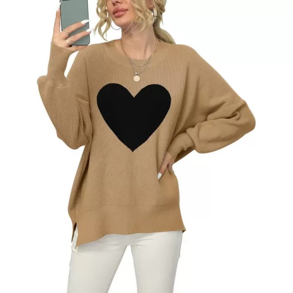 imageANRABESS Women Crewneck Batwing Sleeve 2023 Fall Oversized Side Slit Ribbed Knit Pullover Sweater TopHeart Black