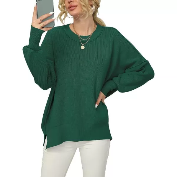 imageANRABESS Women Crewneck Batwing Sleeve Oversized Side Slit Ribbed Knit Pullover Sweater TopDark Green