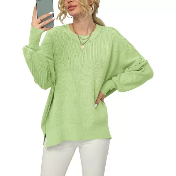 imageANRABESS Women Crewneck Batwing Sleeve Oversized Side Slit Ribbed Knit Pullover Sweater TopGreen
