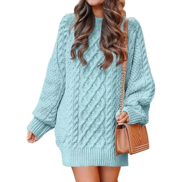 imageANRABESS Women Crewneck Long Sleeve Oversized Cable Knit Chunky Pullover Short Sweater DressesBlue