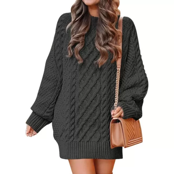 imageANRABESS Women Crewneck Long Sleeve Oversized Cable Knit Chunky Pullover Short Sweater DressesDeep Gray