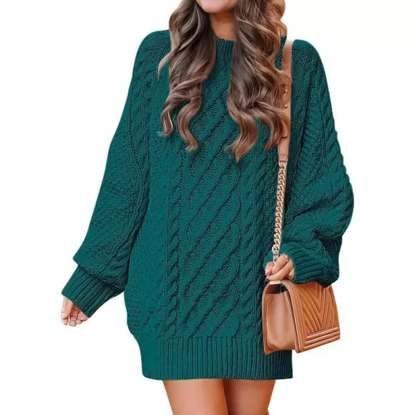 imageANRABESS Women Crewneck Long Sleeve Oversized Cable Knit Chunky Pullover Short Sweater DressesOpal