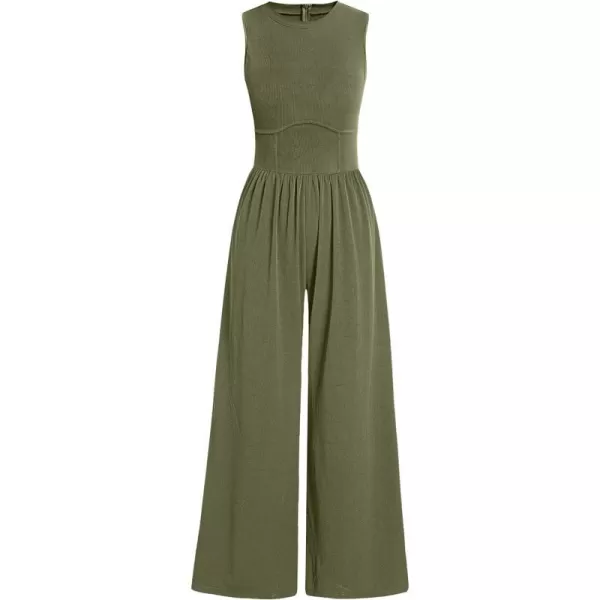 imageANRABESS Women Dressy Jumpsuits 2024 Casual Summer Sleeveless High Neck Rib Tank Top Wide Leg Pants Romper OutfitsArmy Green