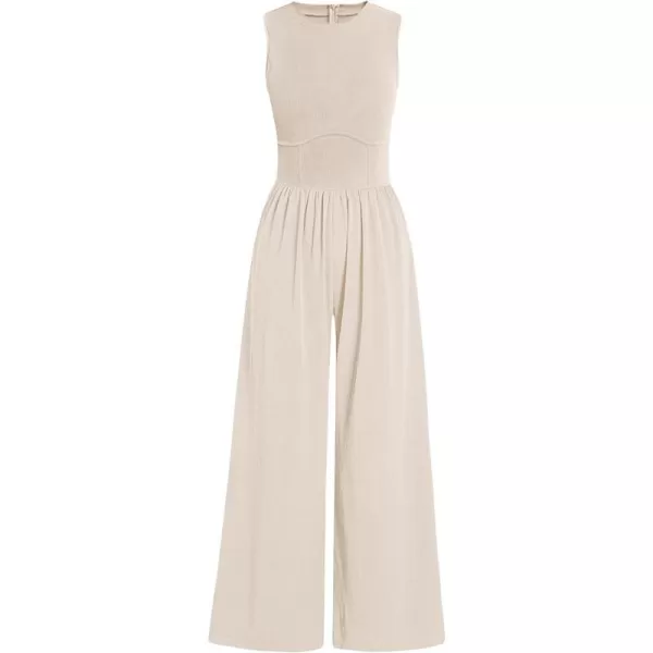 imageANRABESS Women Dressy Jumpsuits 2024 Casual Summer Sleeveless High Neck Rib Tank Top Wide Leg Pants Romper OutfitsBeige