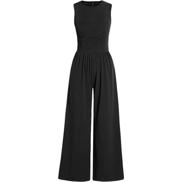 imageANRABESS Women Dressy Jumpsuits 2024 Casual Summer Sleeveless High Neck Rib Tank Top Wide Leg Pants Romper OutfitsBlack