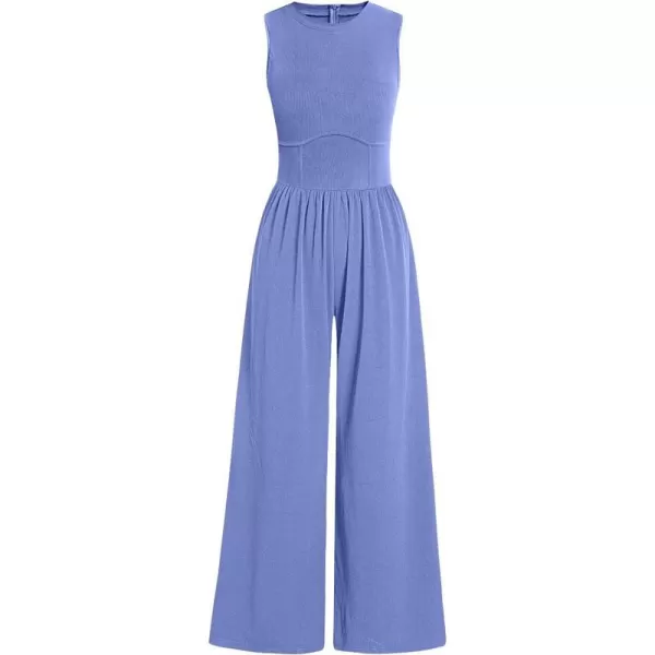 imageANRABESS Women Dressy Jumpsuits 2024 Casual Summer Sleeveless High Neck Rib Tank Top Wide Leg Pants Romper OutfitsBlue