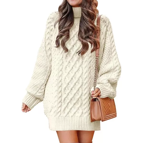 imageANRABESS Women Fall Winter Long Sleeve Oversized Turtleneck Cable Knit Chunky Pullover Sweater DressBeige