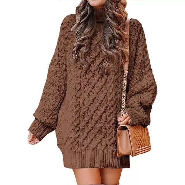 imageANRABESS Women Fall Winter Long Sleeve Oversized Turtleneck Cable Knit Chunky Pullover Sweater DressBrown