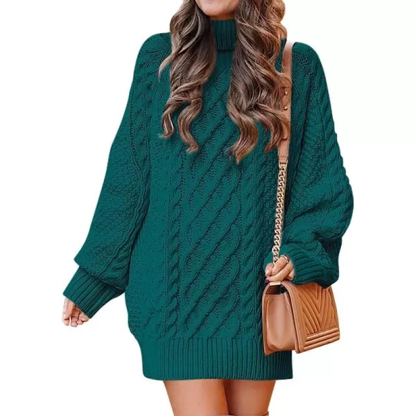 imageANRABESS Women Fall Winter Long Sleeve Oversized Turtleneck Cable Knit Chunky Pullover Sweater DressOpal