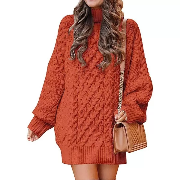 imageANRABESS Women Fall Winter Long Sleeve Oversized Turtleneck Cable Knit Chunky Pullover Sweater DressRust