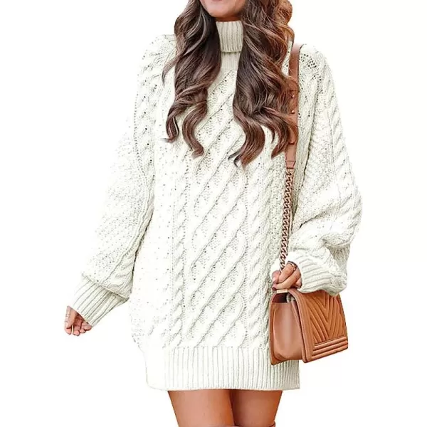 imageANRABESS Women Fall Winter Long Sleeve Oversized Turtleneck Cable Knit Chunky Pullover Sweater DressWhite