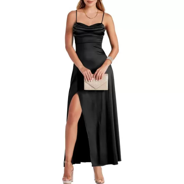 imageANRABESS Women Formal Satin Spaghetti Strap Cowl Neck Bodycon Slit Prom Cocktail Maxi Dress Evening PartyBlack